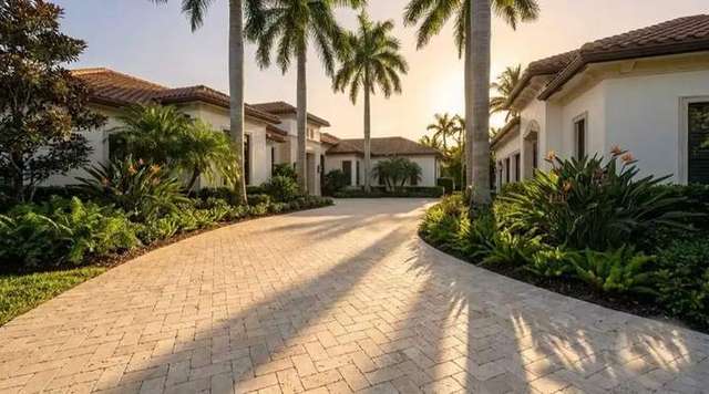 Travertine paver driveway installation on a luxury South Florida home by Craft Pavers – Craft Pavers